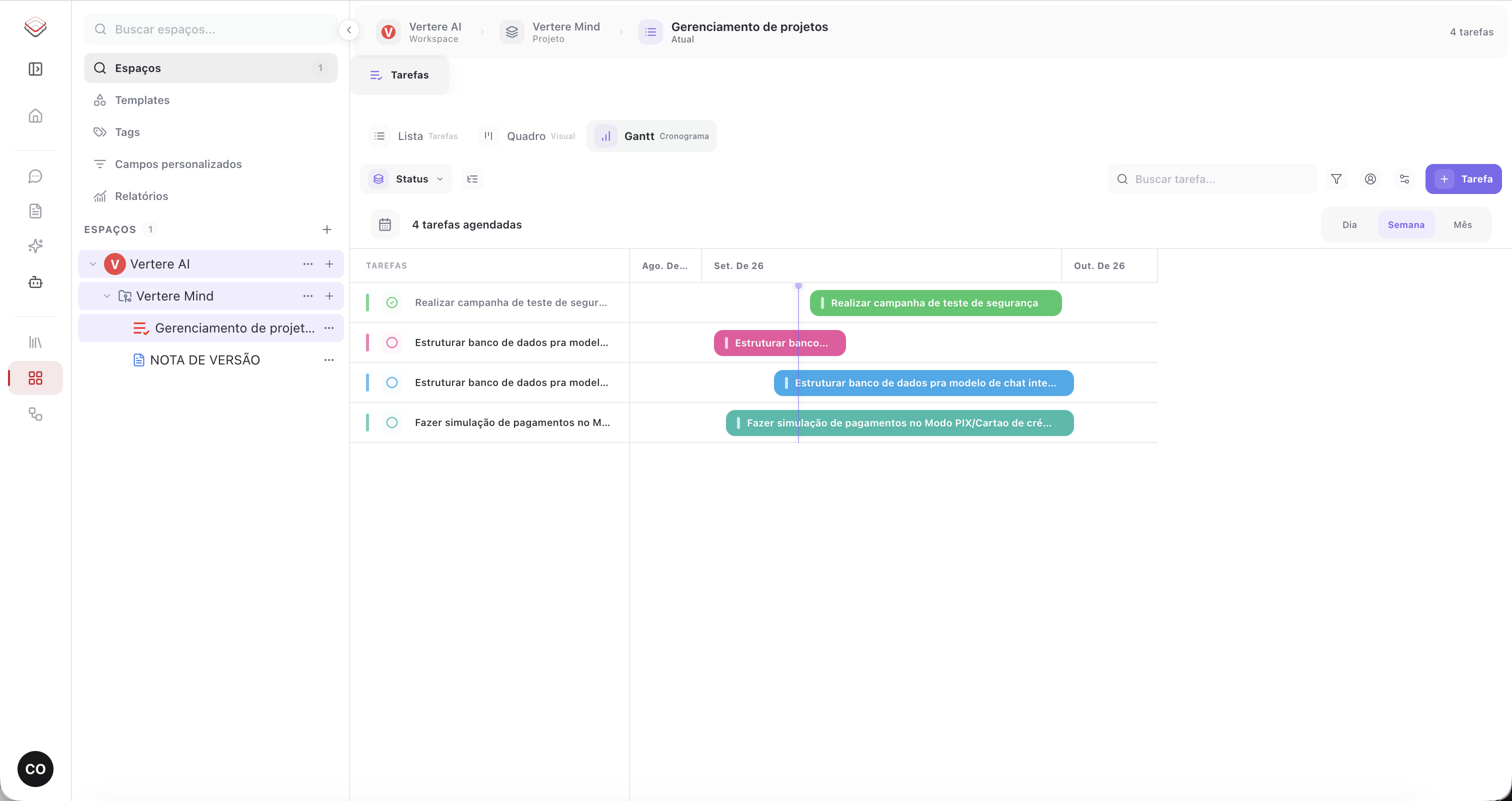 Tela real do PMO Inteligente em visão Gantt